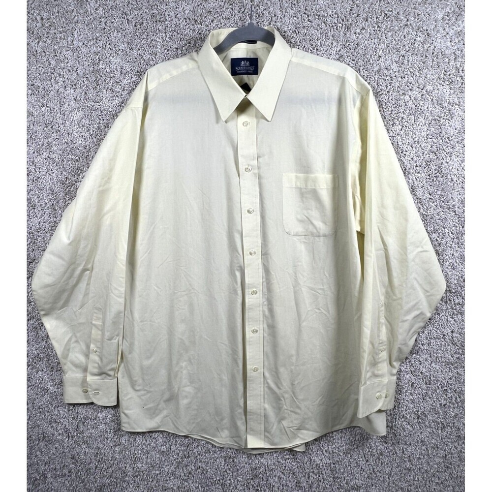 Stafford Dress Shirt Mens Ivory Size 17.5/36-37 Long Sleeve Wrinkle Free Oxford